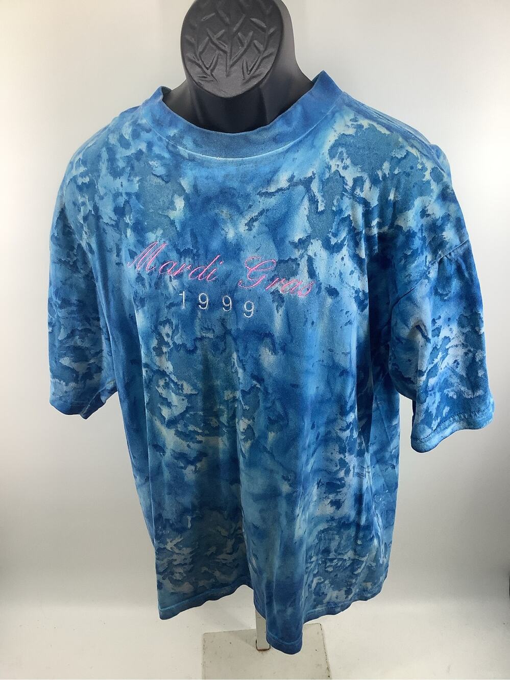 Vintage 90s Mardi Gras 1999 Tie Dye T Shirt XL Blue Robert Allan USA Made 24x30
